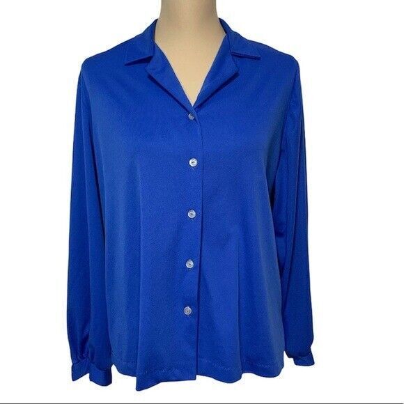 Vintage Blair Women Top Shirt Navy Blue Medium Button Down - Picture 1 of 9